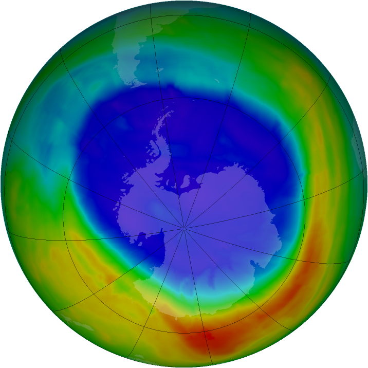 Antarctic ozone map for 15 September 2014